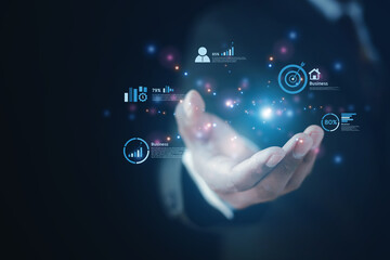 businessman showing business investment goals in online technology world business and investment ideas
