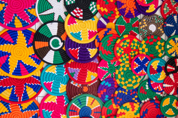 Colorful hand-woven ornaments in the market of aswan, egypt