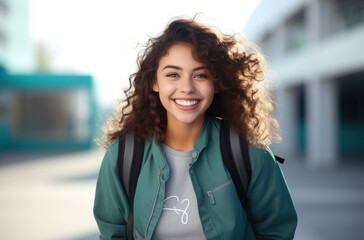 young student holding a backpack, back to school. Generative AI