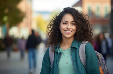 young student holding a backpack, back to school. Generative AI