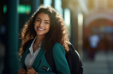 Obraz premium young student holding a backpack, back to school. Generative AI