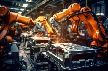 robot in industrial assembly line. Generative AI