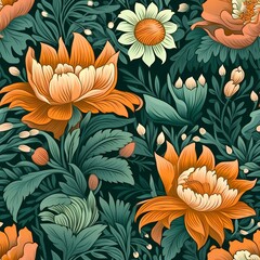 vintage green and orange floral pattern