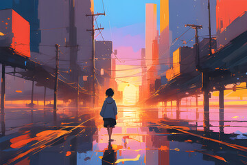 sunset in the city generative ai