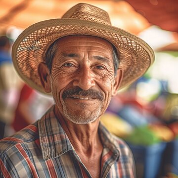 Bountiful Summer: Male Farmer's Genuine Connection at Market. Generative AI