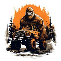 bigfoot or monster car illustration - obrazy, fototapety, plakaty
