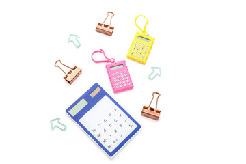 Different school stationery on white background