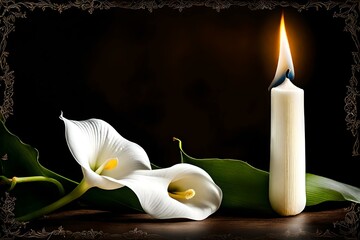 orchid and candle with black background