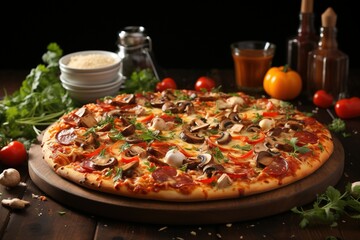 Pizza, schinken, oliven, paprika, champignons