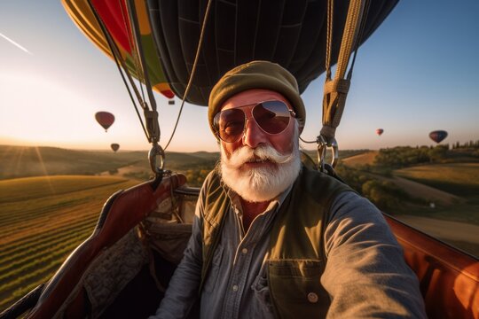 Hot Air Balloon Over Tuscany. Generative AI