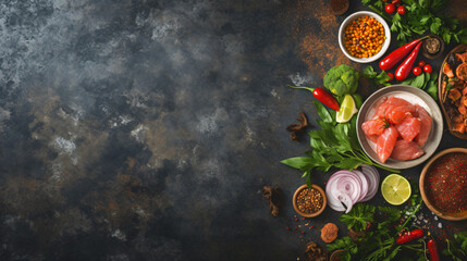 Fototapeta na wymiar Asian food background with various ingredients