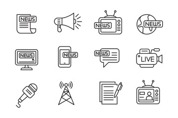 Set of news icons in linear style isolated on white background