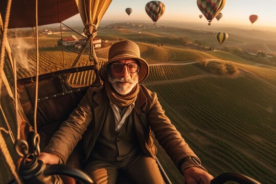 Hot Air Balloon Over Tuscany. Generative AI