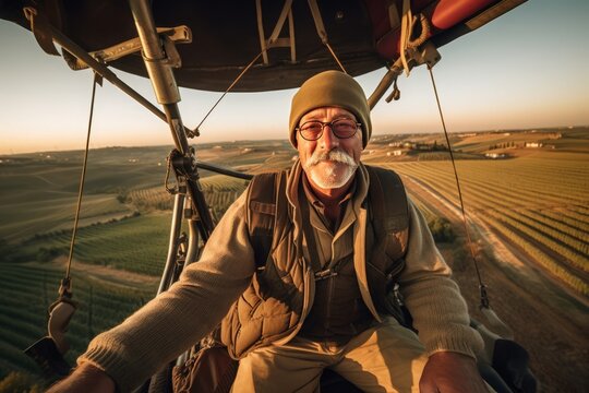 Hot Air Balloon Over Tuscany. Generative AI