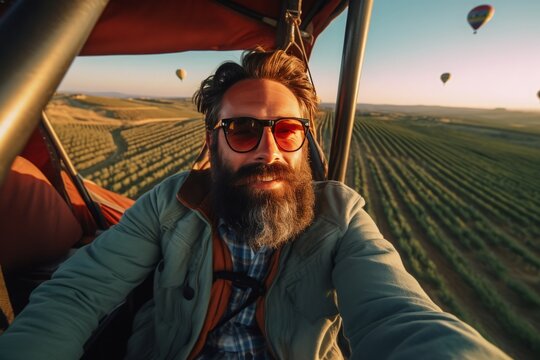 Hot Air Balloon Over Tuscany. Generative AI