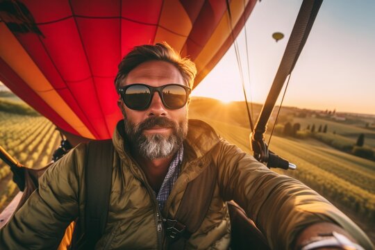 Hot Air Balloon Over Tuscany. Generative AI