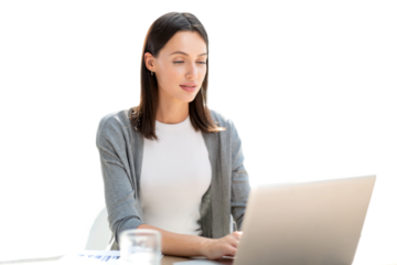 Freelance business women using tablet working call video conference with customer in workplace on a transparent background
