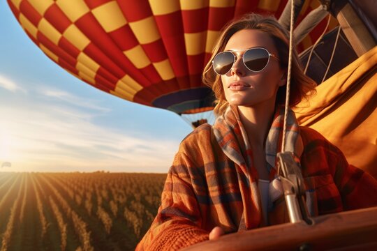 Hot Air Balloon Over Tuscany. Generative AI