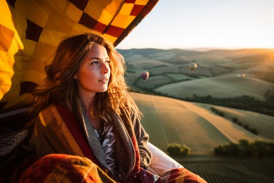 Hot Air Balloon Over Tuscany. Generative AI