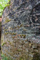 Sandstone cliffs at Krauklu aiza un ala (Raven's Ravine and Cave) in Gauja National Park, Sigulda,...