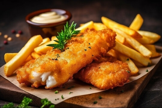 Delicious breaded fish and chips 