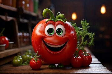 Fröhliche Tomate: Eine lebendige Tomate mit einem entzückenden Gesicht