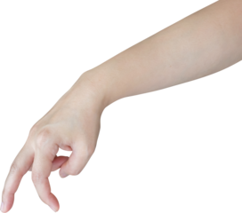 Woman hand walking gesture isolated on white background