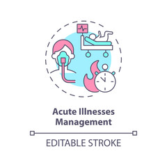Acute illnesses management concept icon. Child injury. Operating room. Pain relief. Rapid response. Urgent care abstract idea thin line illustration. Isolated outline drawing. Editable stroke