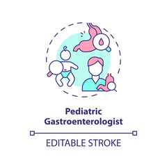 Pediatric gastroenterologist concept icon. Digestive system. Stomach doctor. Healthcare practitioner. Child clinic abstract idea thin line illustration. Isolated outline drawing. Editable stroke