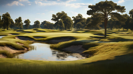 Fototapeta na wymiar golf course with green grass stretches beautifully