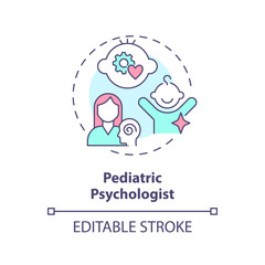 Pediatric psychologist concept icon. Mental health. Well being. Child therapist. Emotional wellness. Childcare hospital abstract idea thin line illustration. Isolated outline drawing. Editable stroke