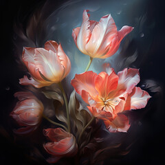 Flora Design Patterns Oil Painting of Tulips Flowers