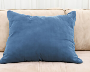 Blank soft pillow on sofa MADE OF AI