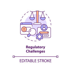 Editable regulatory challenges icon concept, isolated vector, lobbying government thin line illustration.