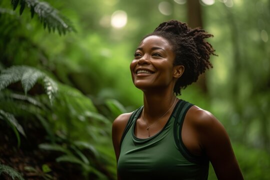 Embracing Nature's Gym: A Determined Woman's Fitness Journey. Generative AI