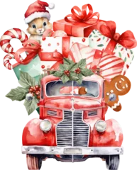 Gardinen santa claus driving a gift car christmas ornament vector illustration © Salindar