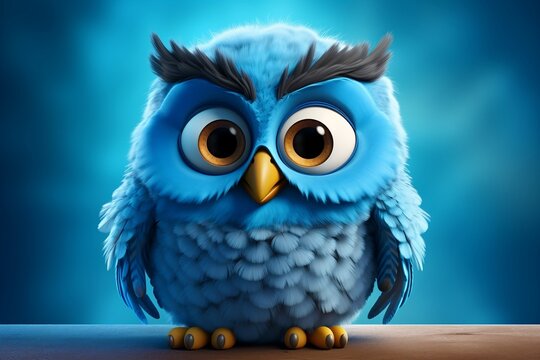Blue Owl A Cartoon Character Illustration. AI