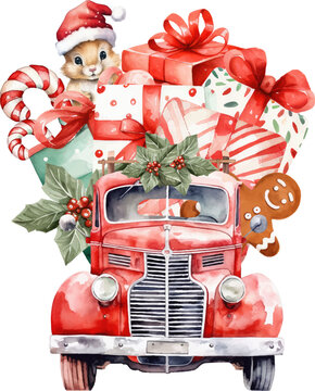 santa claus driving a gift car christmas ornament vector illustration