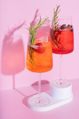 Summer alcoholic cocktails with ice. Relaxing refreshing drinks for hot summer
