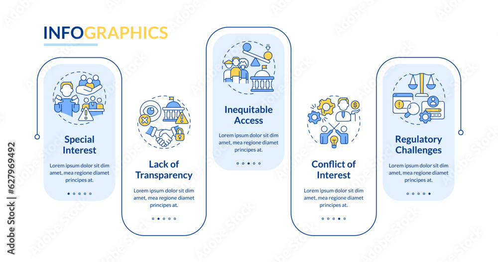 Aufkleber 2d lobbying government vector infographics template with thin line icons, data visualization with 5 