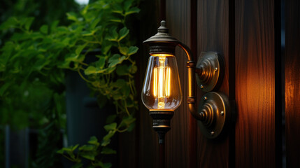 Fototapeta na wymiar Edisson lamps on outdoors house wall