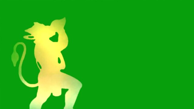 Animated Hanuman with flowing wind effect on green backdrop