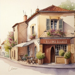 old house in the village watercolour illustration
