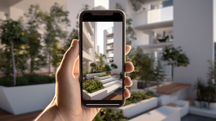 Naklejka premium 3D designer using digital tablet computer and pencil and creating exterior of house in professional design application
