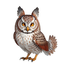 Obraz premium Cute cartoon owl isolated with no background. Illustration for children of a bird.