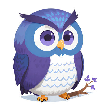 Cute cartoon owl isolated with no background. Illustration for children of a bird.