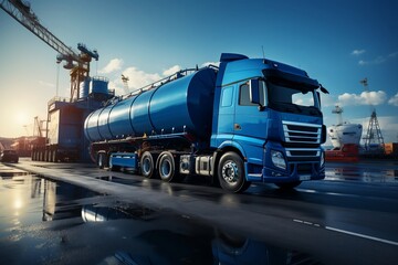 Obraz na płótnie Canvas Blue Tanker for Fuel and Petroleum Transport. AI