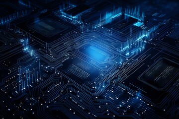 blue technology circuit board. blue network circuit technology. Generative AI