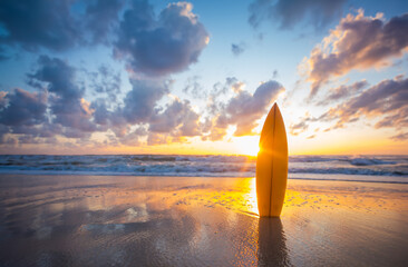 Surfboard on the beach - 627972867