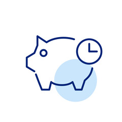 Investment icon. Piggy bank and clock symbol. Pixel perfect, editable stroke